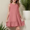 thumbnail image 2 of Milgrthf Robe d'Été pour Filles, Enfants, Décontractée, Col Rond, Sans Manches, Mode, Texturée, Ourlet à Volants, Mini Robe Débardeur, Robes d'Été pour Préadolescentes, Rose, 5 Ans, 2 of 9
