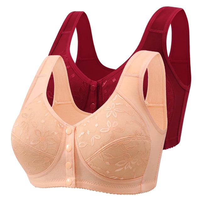 Posijego 2 Pack Womens Front Closure Bras Plus Size Wireless Bra Push up No Underwire Everyday Bra Multipack