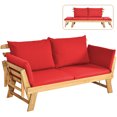 thumbnail image 2 of Costway Canapé-Lit Convertible de Patio en Bois Massif, Mobilier Ajustable, Coussin Épais, Rouge, 2 of 10