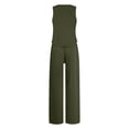 thumbnail image 4 of Woman Solid Color Sleeveless Sets, 2025 New Fashion Round-Neck Sleeveless Tank with Drawstring Long Pants Suits, Loungewear Tracksuits Summer Linen Pant Sets Lady 2 Piece Outfits Green M, 4 of 5