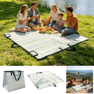 Birdeem Foldable Picnic Mat, 2-in-1 Waterproof Outdoor Picnic Blanket and Seat Cushion, Portable Camping Mat for Beach, Park, Hiking, and Travel, Compact Foldable Design with Carry Strap