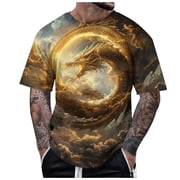 LUOGENLI Male T-shirts for Mens Male T Shirt Summer Short Sleeve T Shirt Top Animal Themed Shirt Graphic Shirt Tops Vintage T-shirts for Men Graphic Tee Summer Clothes Gold XL