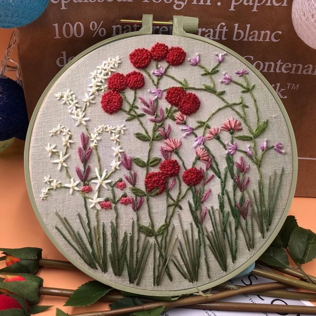 Chmadoxn Cross-Stitch Beginner's Embroidery Flower Kit,Beginner Hand Embroidery 0 Based Diy Hand Embroidery Material Package embroidery embroidery