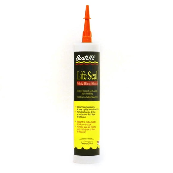 Life Industries - BoatLife Caulk Sealant 1170 Life Seal; Compatible With Metal/Glass/Wood/Lexan/ABS Plastic; Silicone And Polyurethane; Non-Paintable; White; 10.5 Ounce Cartridge; Single