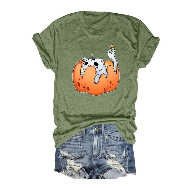 T-shirt Graphique d'Halloween pour Femmes Manches Courtes Col Rond pour Printemps Été Activités Extérieures et Usage Quotidien