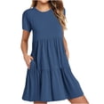 thumbnail image 2 of Pisexur Robes Midi d'Été pour Femmes Décontractées Évasées à Étages Robe T-Shirt Ourlet Ample Manches Courtes Robes de Plage avec Poches, 2 of 6