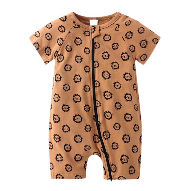 MIASHUI Toddler Summer Clothes Unisex Baby Boy Girl Rompers Short Sleeve Two Way Zipper Jumpsuits,Brown,0-3 Months