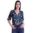 thumbnail image 1 of Moomaya Haut en Coton Imprimé pour Femmes, Crop Top à Col en V, Manches au Coude, Blouse d'Été, T-shirt, 1 of 6