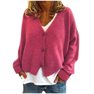 Cardigan en Tricot Uni à Boutons pour Femme, Veste à Manches Longues