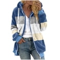 thumbnail image 3 of zanvin Womens Winter Fuzzy Fleece Jacket Hooded Color Block Patchwork Cardigan Drawstring Coat Oversized Outerwear with Pockets,Blue, 3 of 5