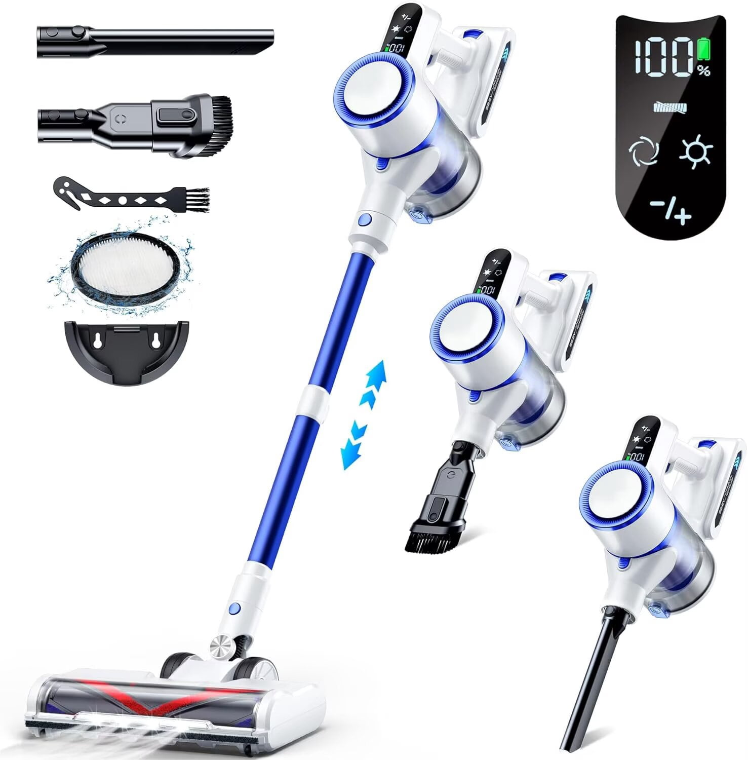 Cordless Vacuum Cleaner, Stick Vacuum with Powerful Suction, 45Mins Runtime Vacuum Cleaners for Home, Anti-tangle and 1.5L Dust Cup, 6 in 1 Lightweight Vacuum for Hardwood Floor Carpet Pet Hair