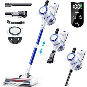 Aspirateur sans fil, Aspirateurs avec aspiration puissante, 45Mins Nettoyeurs à vide pour maison, anti-tangle et 1.5L Coupe à poussière, 6 en 1 Aspirateur léger pour plancher de bois franc