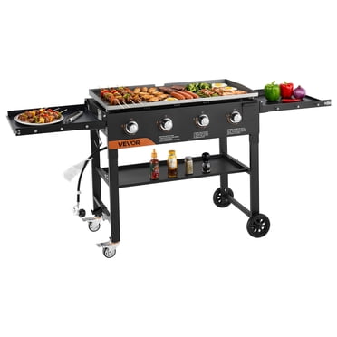 VEVOR Gas Griddle, 4-Burner Flat Top Grill, 36 inch Grill Plate Foldable Propane Griddle with Wheels, 60000 BTU Outdoor Flat Top Grills for Pan-Frying, Grilling