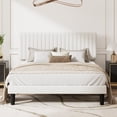 thumbnail image 2 of Amolife Full Size Upholstered Platform Bed Frame with Adjustable Velvet Headboard, Off-White, 2 of 8
