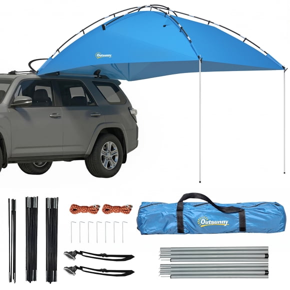 Outsunny Auvent de Voiture Tente de Camping Imperméable 11,5 x 8 Pi, Bleu Pâle