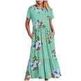thumbnail image 1 of Dvkptbk Robes d'Été pour Femmes 2024 Mode Décontractée Bohème à Fleurs Robes de Plage Manches Courtes Col Rond Robe d'Été Fluide Maxi Robe de Plage Longue Robe Midi de Plage avec Poches P-2TG, 1 of 4