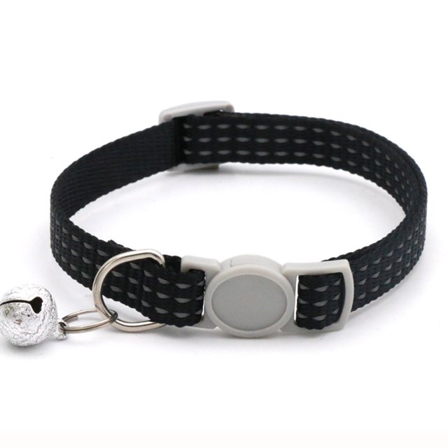 5Pack Reflective Breakaway Cat Collars with Bell Safety Buckle Nylon Adjustable Kitten Collars Black