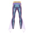 thumbnail image 4 of TiaoBug Mens Metallic Shiny Mermaid Flare Pants Ruffled Tulle Trims Fishscale Print Tights Leggings Purple XL, 4 of 5