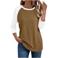 thumbnail image 2 of JDQJBZ Summer Womens Tops,3/4 Sleeves Tops For Womens Tops For Women Trendy Shirts For Women Color Raglan Sleeve Crew Neck Spring Summer Ladies T Shirt, 2 of 4
