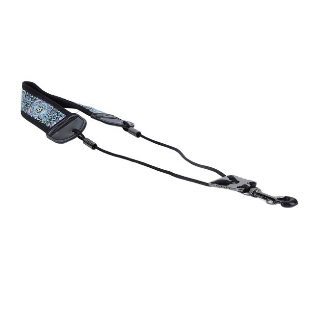 Saxophone Neck Strap Embroidery Adjustable Sax Leather Strap Padded with Metal Hook for Alto Tenor Sax