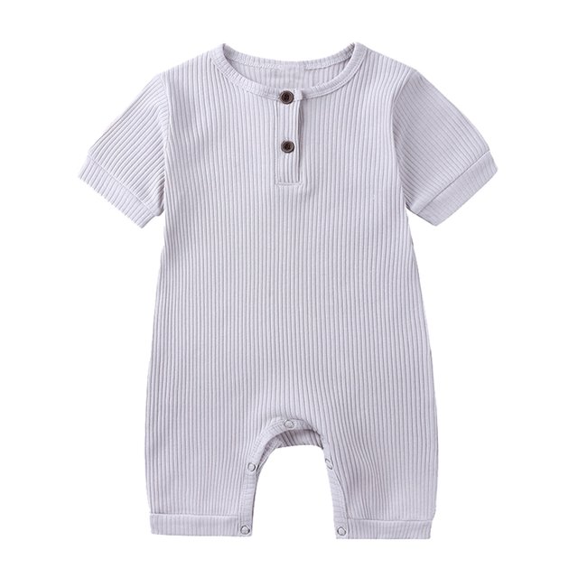 AherBiu Newborn Onesie Short Sleeve Jumpsuit Baby Clothes Ribbed Button Crewneck Summer Short Rompers Overalls