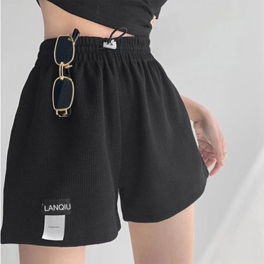 Shorts for Women TopLLC Womens Shorts Women's Solid Color Elastic Waist Wide Leg Hot Pants Casual Slimming High Waist Straight Leg Shorts Women Blouse