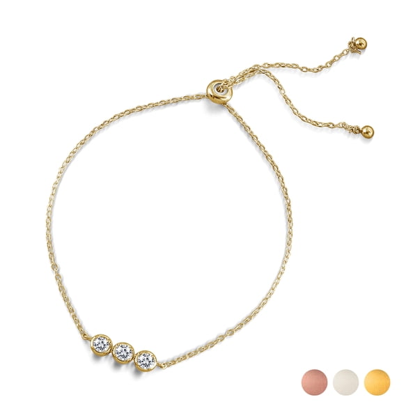 JeenMata Bracelet à Trois Pierres en Diamant de Laboratoire - Bracelet à Glissière Ajustable Plaqué Or Jaune pour Femmes