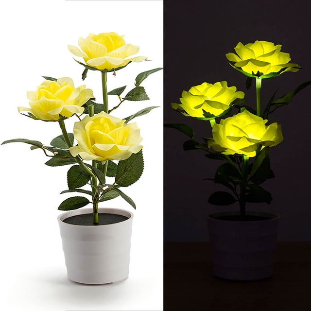 EGNMCR 3 Led Rose Lantern Solar 3 Heads Rose LED Potted Table Lamp Night Light Solar lantern