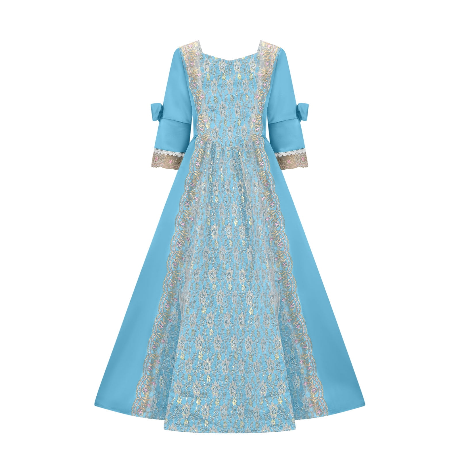 Junior Bridesmaid Dresses Plus Size Women's Evening Performance Costume Cos Costume Dress Flare Long Sleeve Solid Round Neck Long Dresses S-277 Sky Blue 3XL