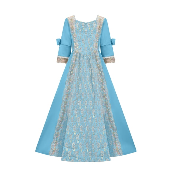 Princess Dress Plus Size Women's Evening Performance Costume Cos Costume Dress Flare Long Sleeve Solid Round Neck Long Dresses S-277 Sky Blue L