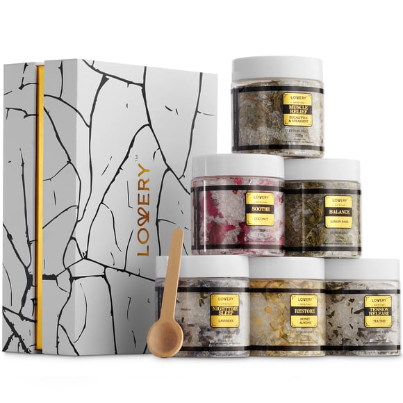 Epsom Bath Salts Gift Set, Relaxing Spa Salt with Essential Oils - Lavender, Eucalyptus Spearmint, Lemon Basil, Coconut, Tea Tree, Honey Almond, Self