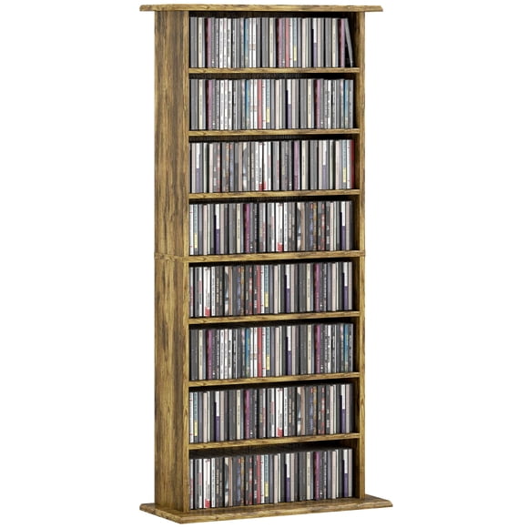 HOMCOM Armoire de Rangement Multimédia Étagère à DVD à 8 Niveaux avec Tablettes Ajustables Brun