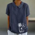 thumbnail image 1 of Jsaierl Chemises en Lin d'Été pour Femmes Imprimé Pissenlit Col à Revers Manches Courtes Blouses Simples Décontractées Polyvalentes, 1 of 4