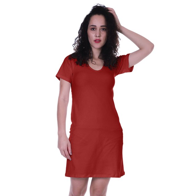 Moomaya Robe d'Été Ajustée à Manches Courtes en Jersey Uni Basique Décontractée Courte Style T-Shirt-D5