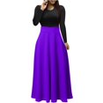 thumbnail image 1 of Robes de Boîte de Nuit Robe Maxi pour Femme Unie à Manches Longues à Col Rond à Enfiler Robe Patchwork Robes Midi pour Femmes 2024 S-77 Violet G, 1 of 5