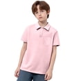 thumbnail image 4 of Luvoko Big Boys Short Sleeve Pique Polo,Solid Color Print School Uniform for Big Boys Tops Short Sleeve with Collar, Front Button Closure(Pink,9-10 Years), 4 of 4