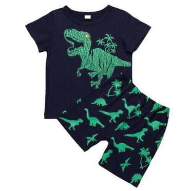 Ediodpoh Ensemble Décontracté pour Garçons Tout-Petits Enfants Garçons Été Manches Courtes T-Shirts Dinosaures Hauts Shorts Tenues Ensemble de Vêtements 2 à 7 Ans Tenue pour Enfants Vert 4 Ans