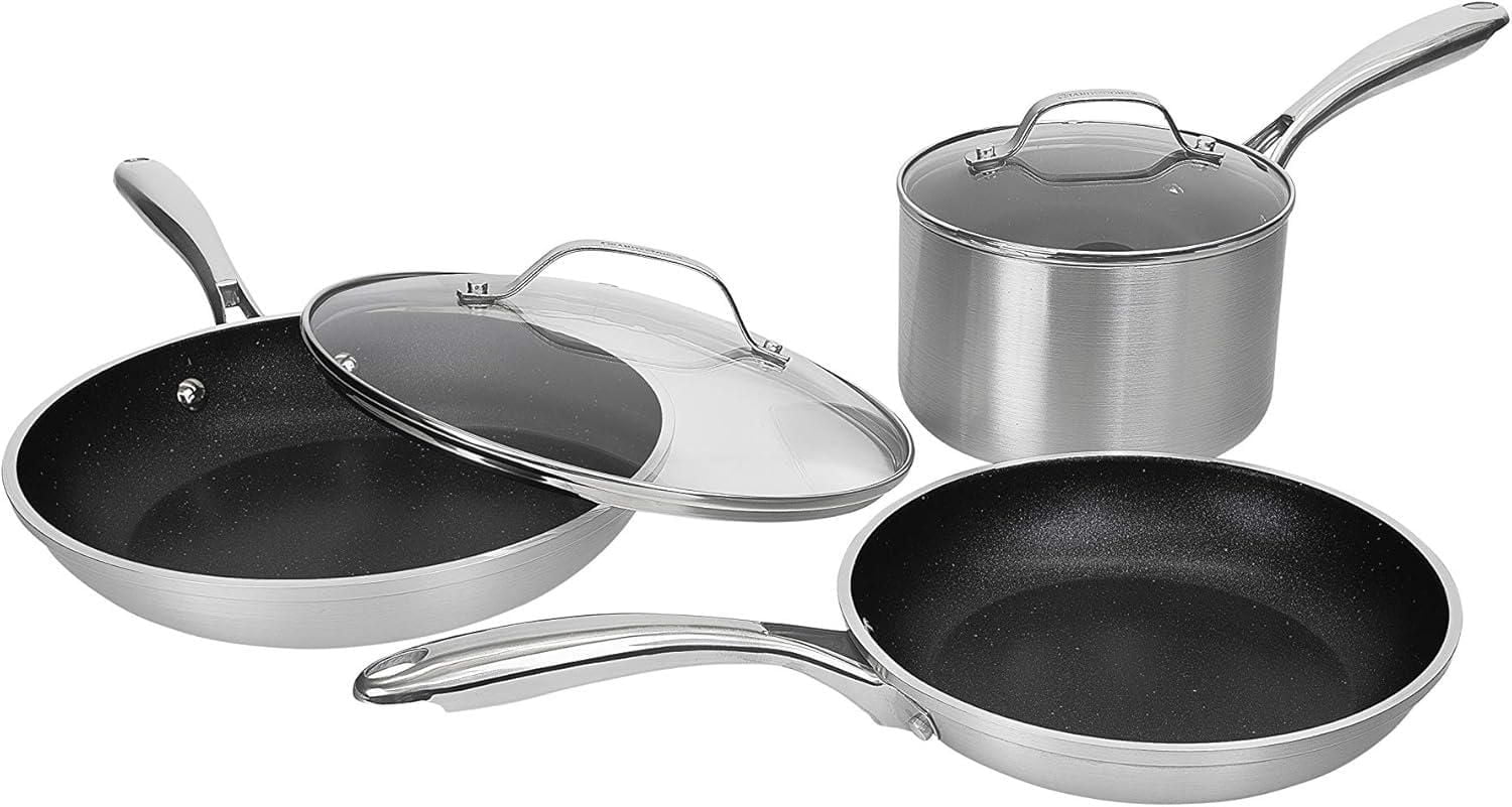 Granitestone 5-Piece Nonstick Silver Cookware Set Oven & Dishwasher Safe