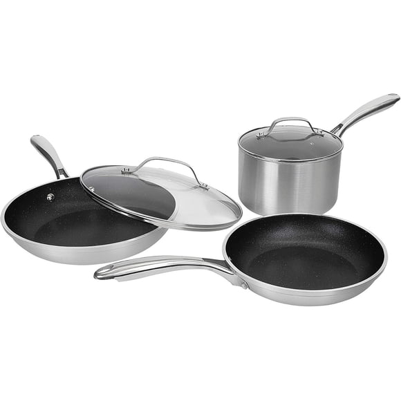 Granitestone 5-Piece Nonstick Silver Cookware Set Oven & Dishwasher Safe