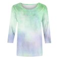 thumbnail image 4 of Besolor T-Shirts à Manches 3/4 pour Femmes Hauts Tendance à Col Rond Teinture sur Nœuds Blouse Décontractée Ample pour Sorties, 4 of 5