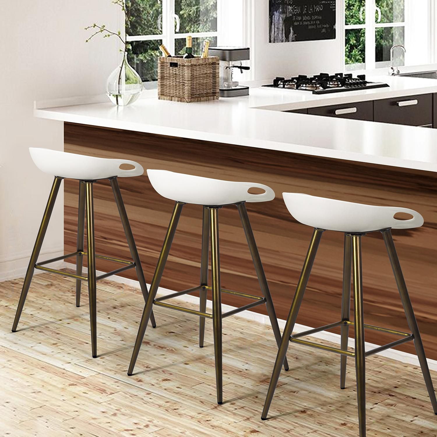 Homylin Ensemble de deux tabourets de bar modernes, hauteur de comptoir de 28 pouces, avec pieds en métal doré et repose-pieds, chaises de bar sans accoudoirs pour la maison, le bureau ou l'îlot de cu