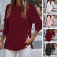 thumbnail image 2 of Women Sweatshirt O-Neck Side Split Button-down Women Sweatshirt Autumn Winter Solid Color Long Sleeve T-shirt, 2 of 8