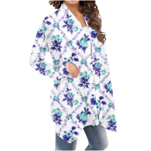 Cardigan Grande Taille pour Femmes, Cardigan à Manches Longues à Imprimé Floral, Veste Haut, Vestes de Course pour Femmes en Liquidation