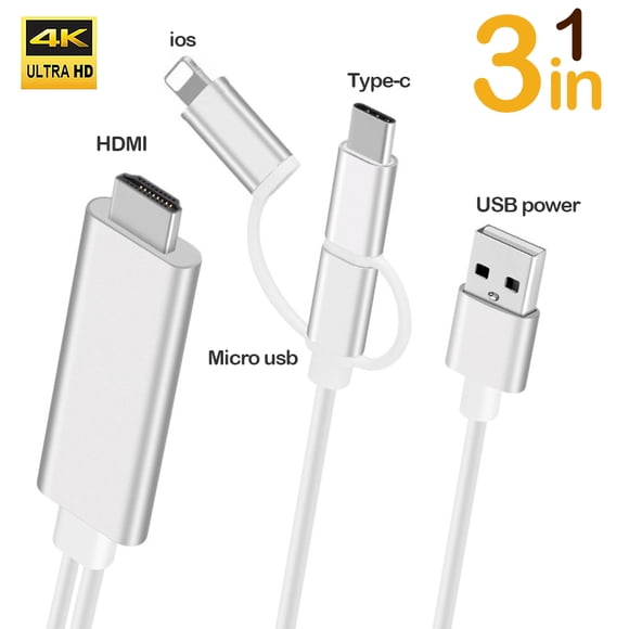 Adaptateur de Câble HDMI 3 en 1 Type C/Micro USB/téléphone MHL vers HDMI, Mise en Miroir du Téléphone vers TV/projecteur/moniteur HDTV 1080P Compatible avec Téléphone Android et iOS