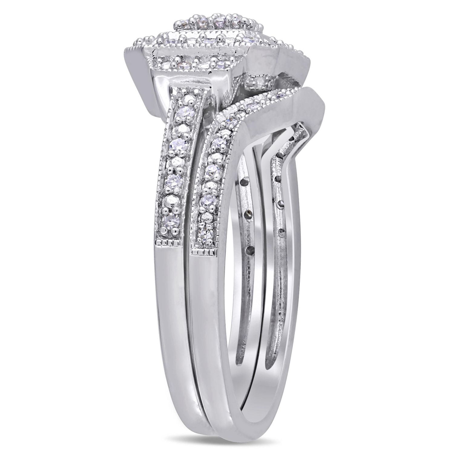 Bague nuptiale auréole grappe carré Miabella avec diamants 1/4 CT poids total en argent sterling