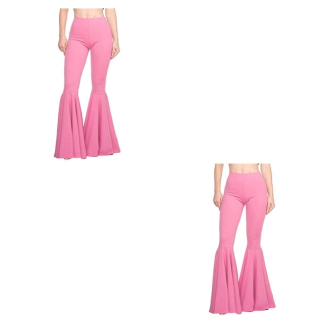 Youkk Lightweight High Waist Bell Bottom Comfortable Multiple Sizes Available Trousers pink L 2Set