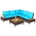 thumbnail image 4 of Gymax 4PCS Acacia Wood Patio Furniture Set Rattan Conversation Set w/ Turquoise Cushions, 4 of 5