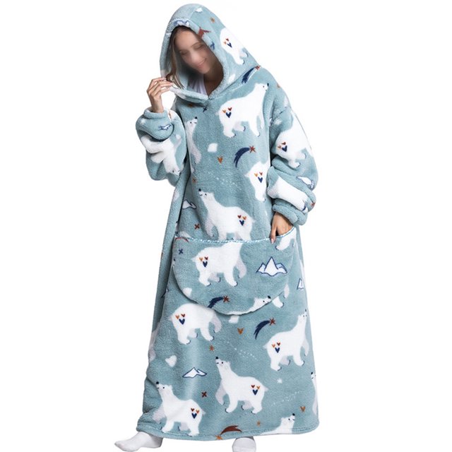 LUXUR Chemises de Nuit à Capuche pour Femmes, Robe de Nuit, Robe de Sommeil, Imprimé Ours Blanc