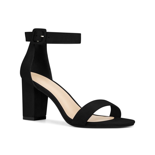 BLISSFUL STEP Woman's Sandals Block Heels Ankle Strap Open Toe Sandals Black 10