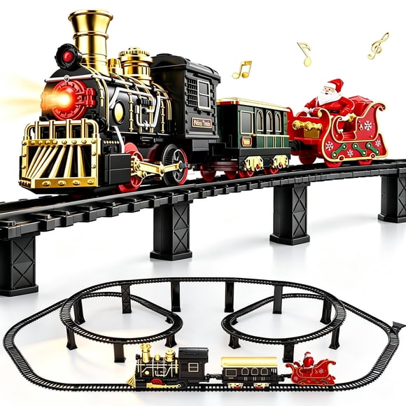UFULMN Electric Train Set with 3D Elevated Tracks Quiet Mode Christmas Train Maximum Recommended Age 3+ for Kids Material